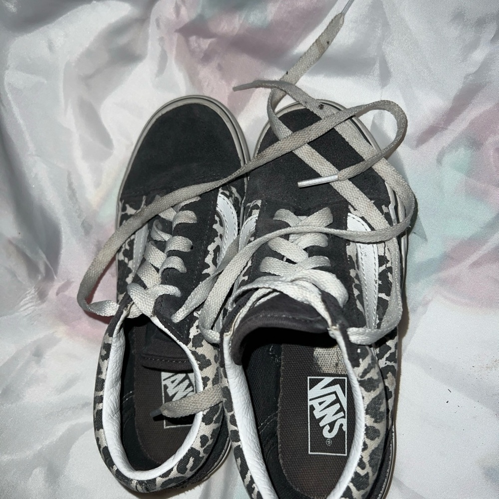 Vans Black and White Leopard Kids Sneakers